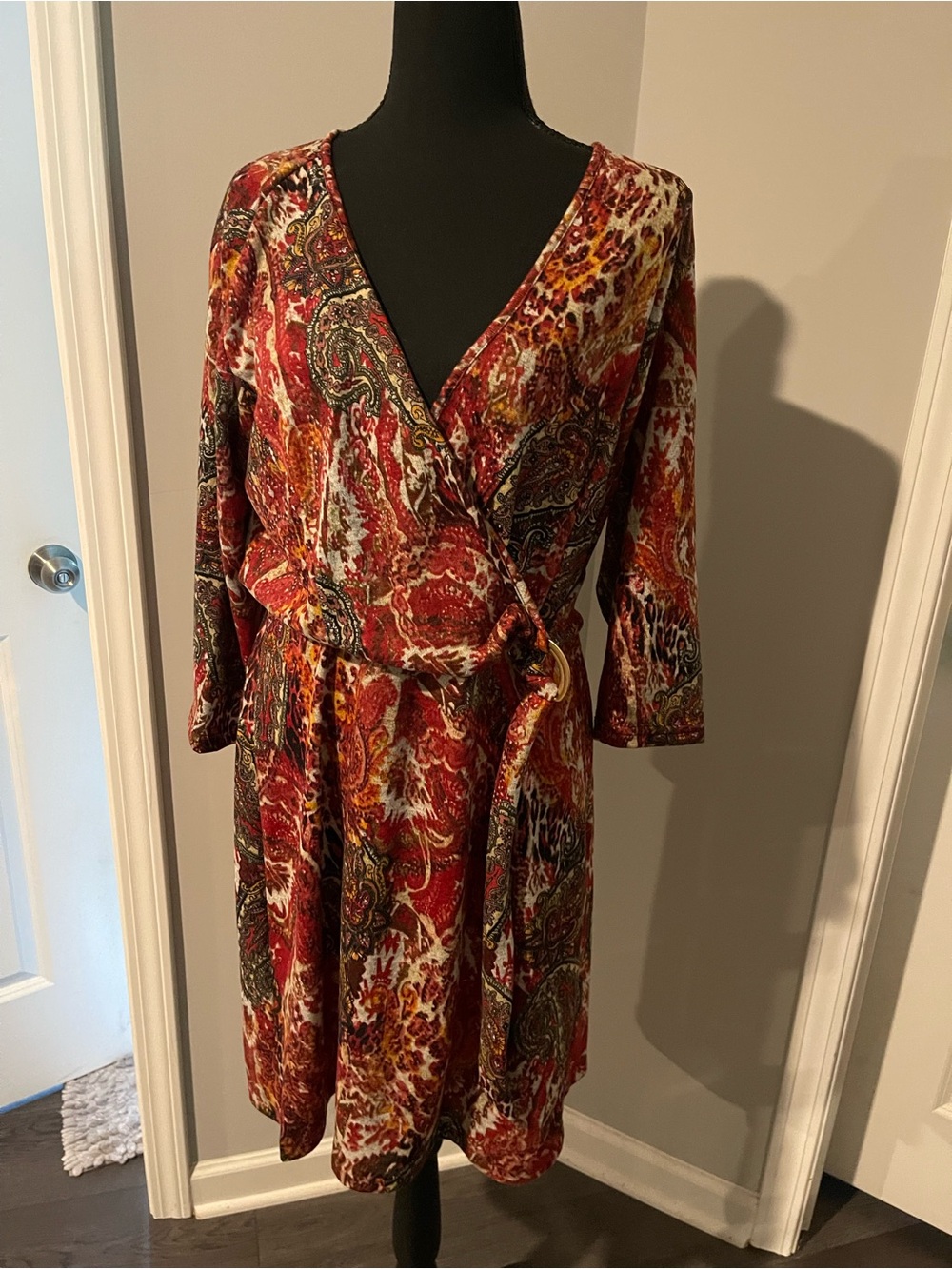Mlle Gabrielle Red Paisley Wrap Dress with Multicolor Accents